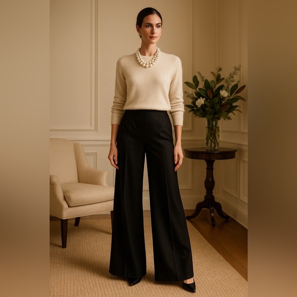 Ralph Lauren,Black Silk Blend Wide Leg Dress PantsClassic,Luxe Trousers,Size 8 - Picture 6 of 11